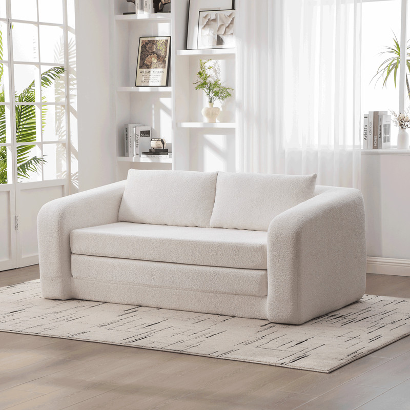 71" 2-in-1 Pull Out Foldable Loveseat Sofa Bed with Armrest & Backrest Pillows,C gallery