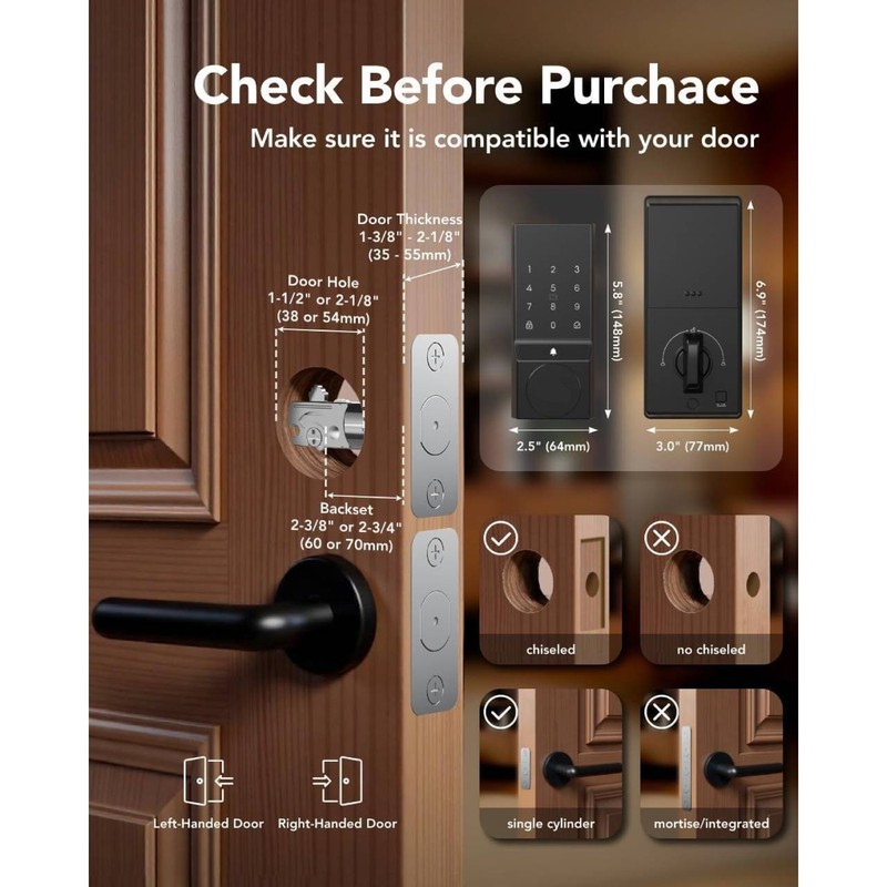 Smart Lock, 4/5 Unlocking Methods, Keyless Entry Door Lock with Bluetooth/Wi-Fi# gallery