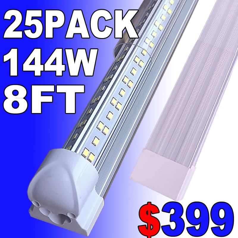 25-Pack 8FT LED Tube Light Bulb 144W LED Shop Light Fixture 6500K Daylight Light gallery