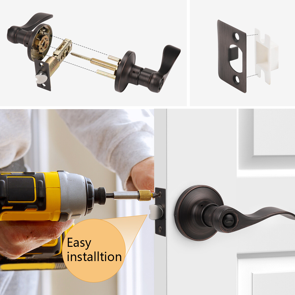 Privacy Handles Passage Wave Door Levers Round Entry Locks Oil Rubbed Bronze gallery