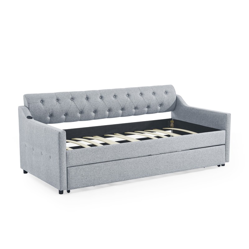 Twin Size Upholstered DayBed w/Pull Out Trundle, Queen Size Sleeper Sofa Bed gallery