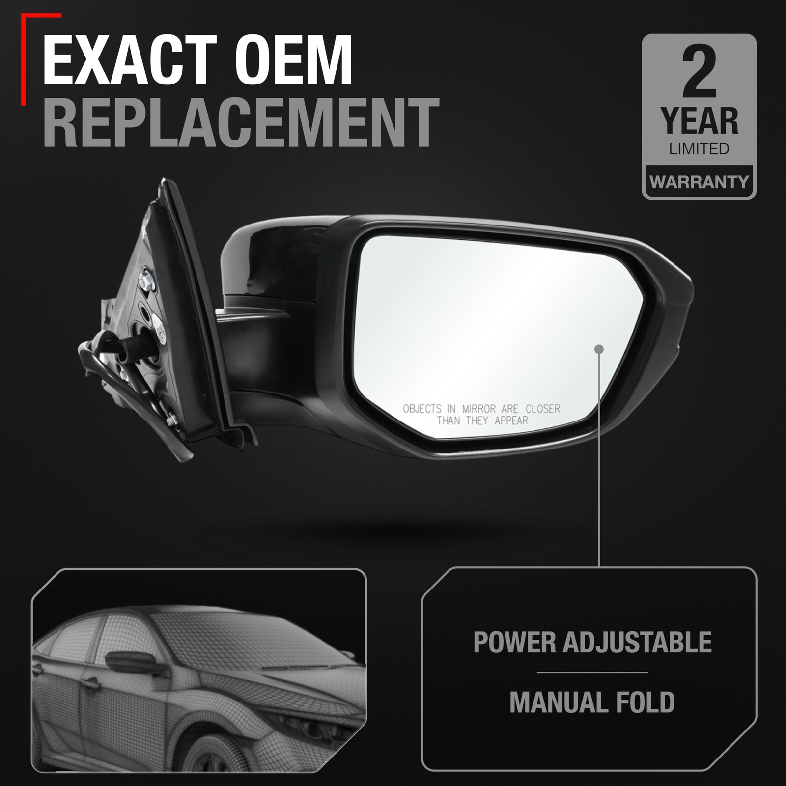 Passenger Side Mirror Replacement - Compatible with 2016-2021 Honda Civic - P... gallery