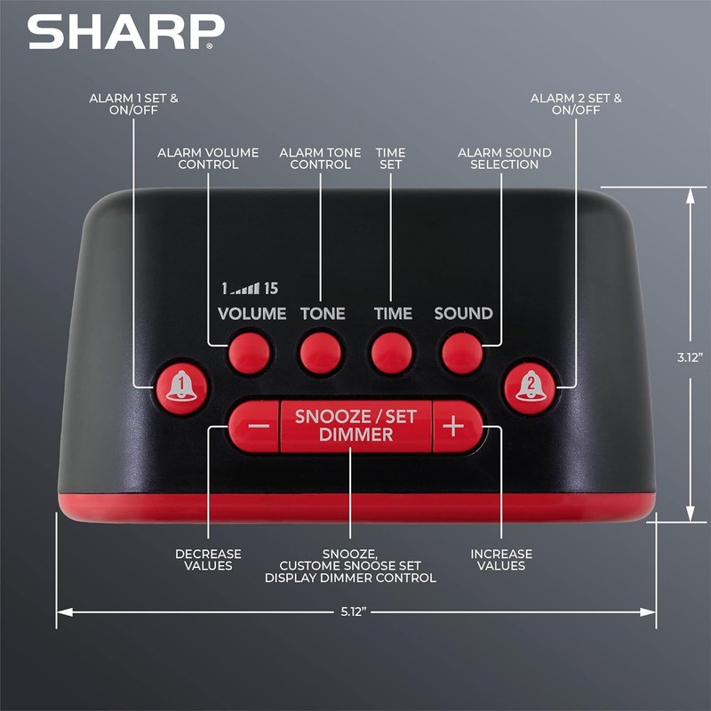 Extra Loud Alarm Clock 115Db Custom Volume Tone 6 Sounds Snooze Dimmer Control gallery