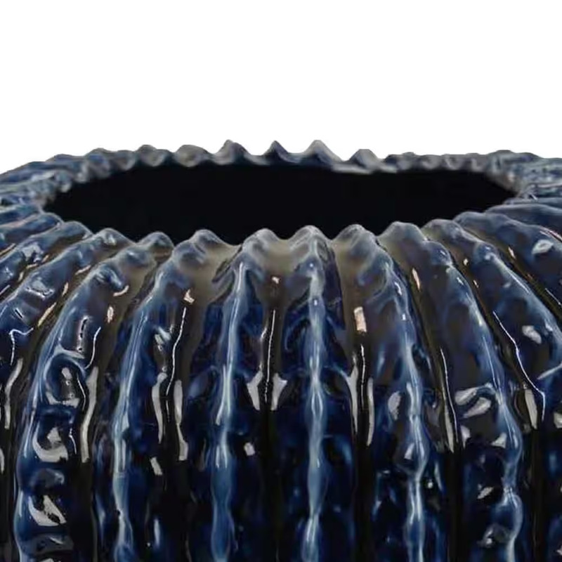 Harry Blue Indoor Ceramic Textured Design round Planter (13 In. W X 7 In. H) gallery