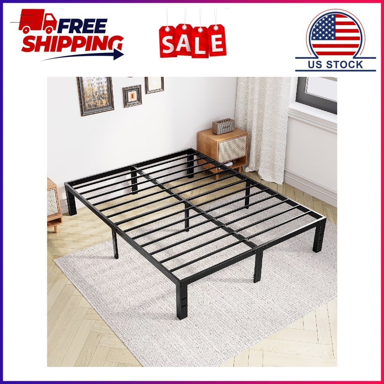 GIANNA Queen Size 14" Metal Platform Bed Frame with Under-Bed Storage, Sturdy St gallery