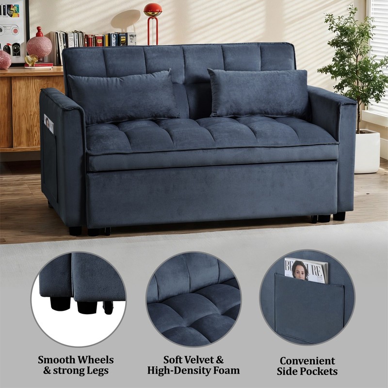 3&1 Convertible Sleeper Sofa Bed Velvet Pull Out Couch Adjustable Loveseat Futon gallery