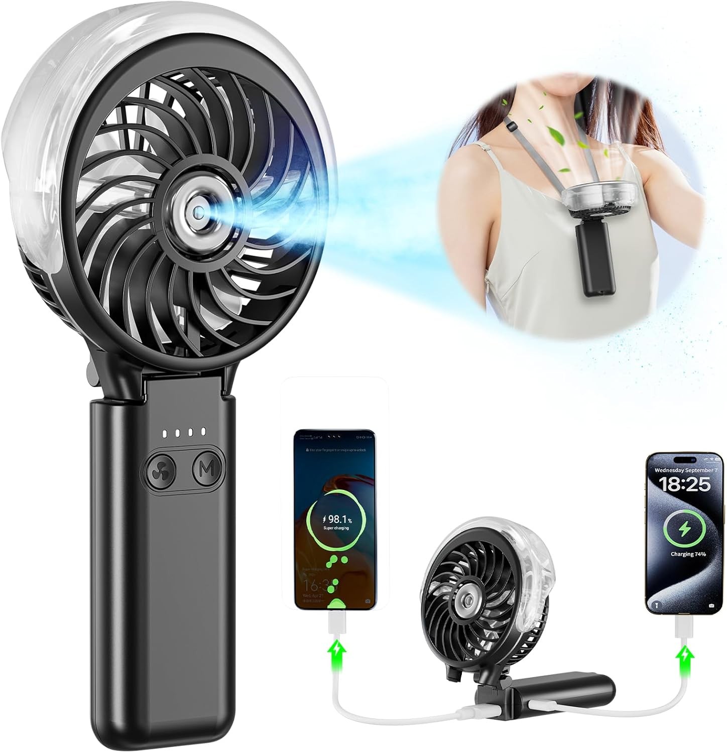 5200mAh Upgraded Personal Misting Fan, Rechargeable Handheld Mister Fan gallery