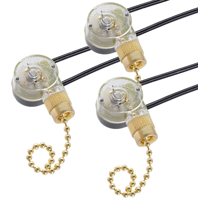3 Pack Two-Wire Ceiling Fan Light Switch Pull Chain Control (Brass) gallery