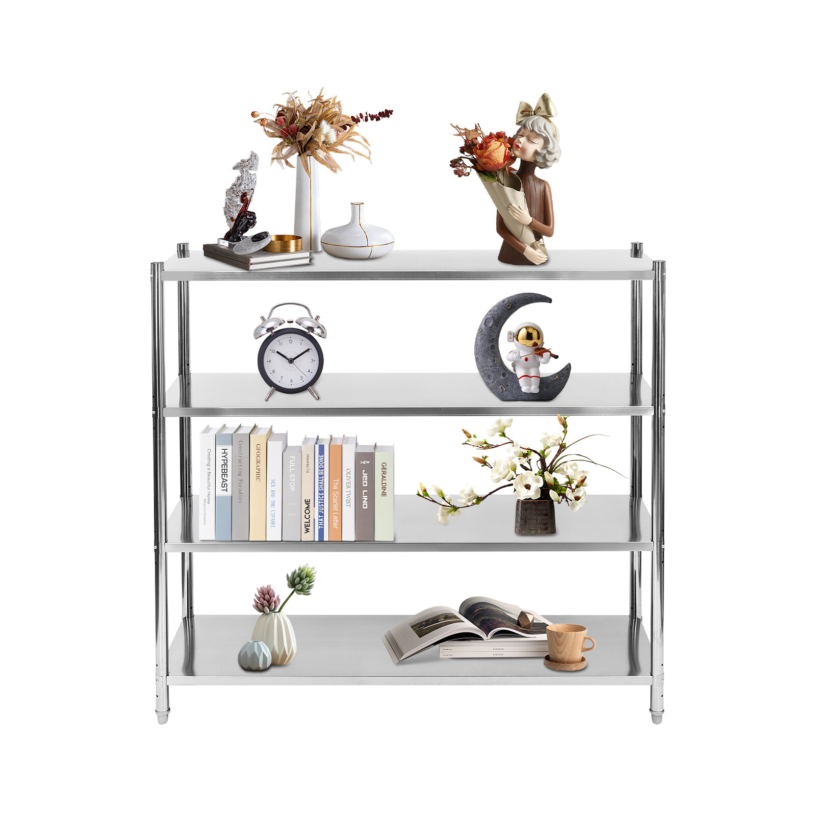 4 Tier Silver Adjustable Shelf Storage, Stainless Steel Heavy Duty Shelving NEW gallery