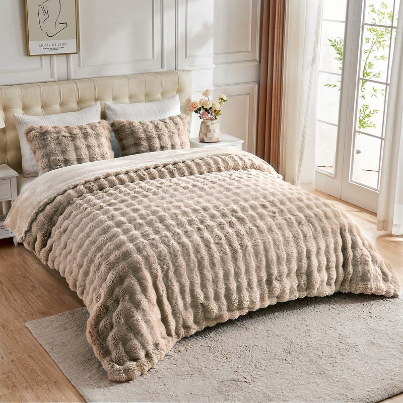 Fluffy Comforter Cover Set - Rabbit Fluff Faux Fur Linen Duvet Cover Queen Si... gallery