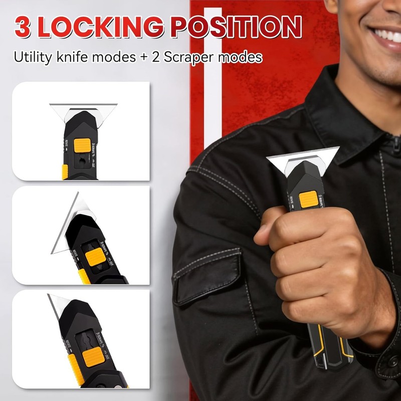 Utility Knife Scraper, 3-in-1 Retractable Box Cutter with Lanyard & Blade Storag gallery