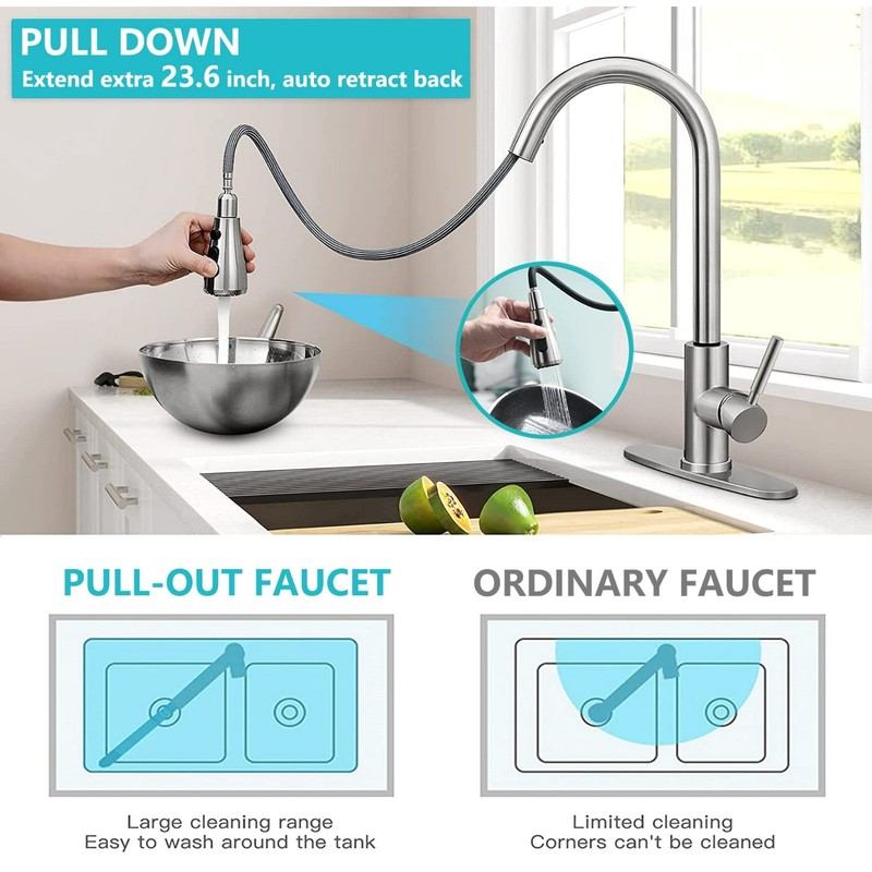 PHANCIR Kitchen Faucet Pull Down Sprayer Brushed Nickel Single Handle FREESHIP gallery