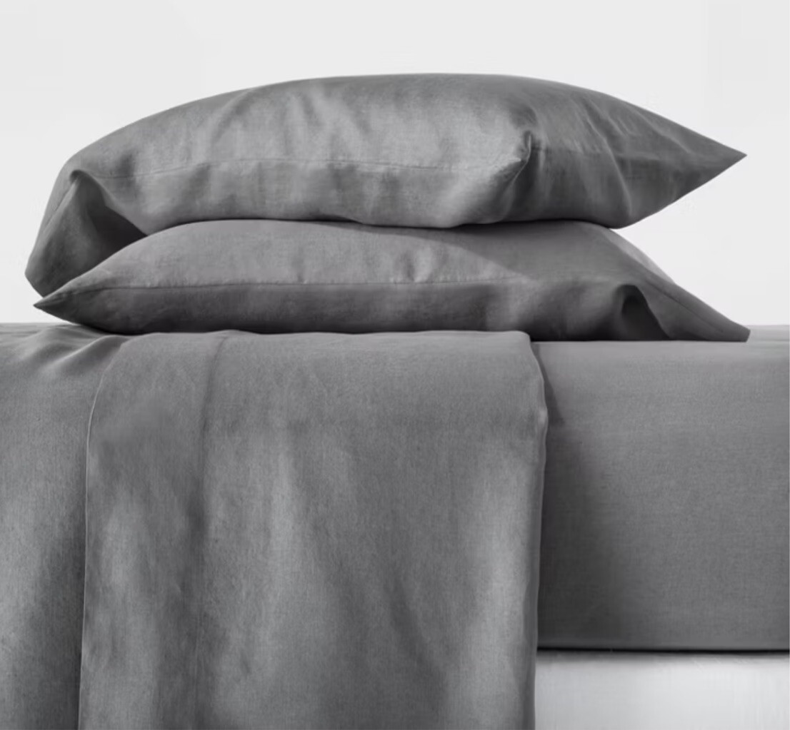 Casaluna Full Size 100% Washed Hemp Solid Sheet Set Metal Gray gallery