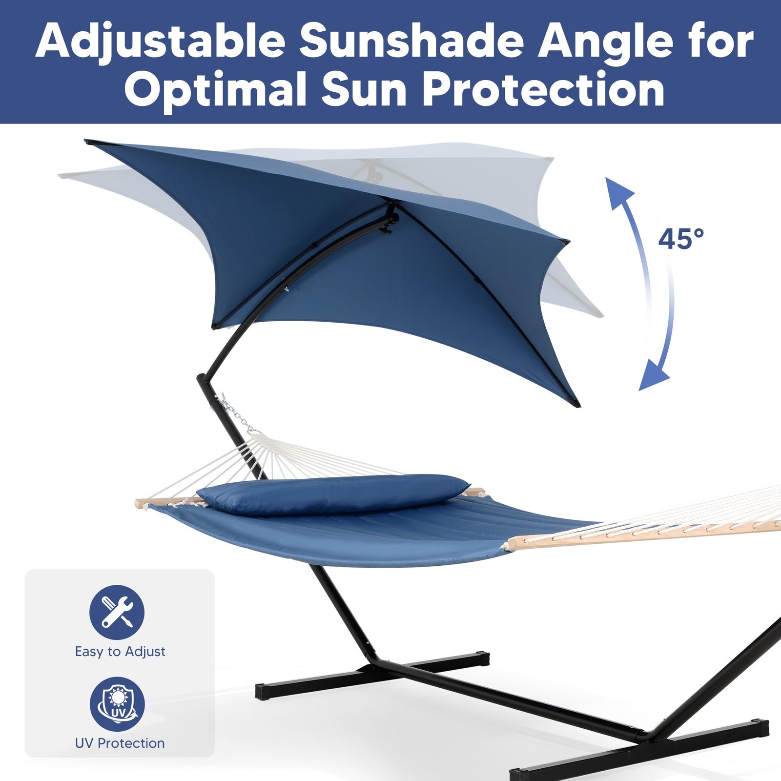 Hammock with Stand 475 lbs Capacity Sunshade Porch Navy SUNCREAT Hammocks Patent gallery