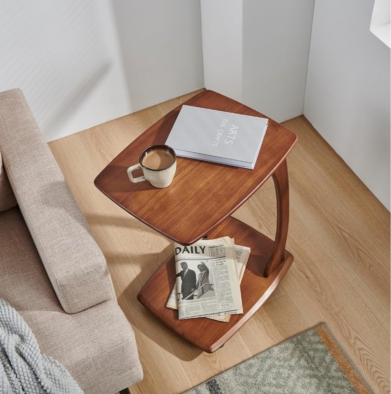 Emerson Solid Wood End Table with Rolling Wheels, C Shaped Side Table, TV... gallery