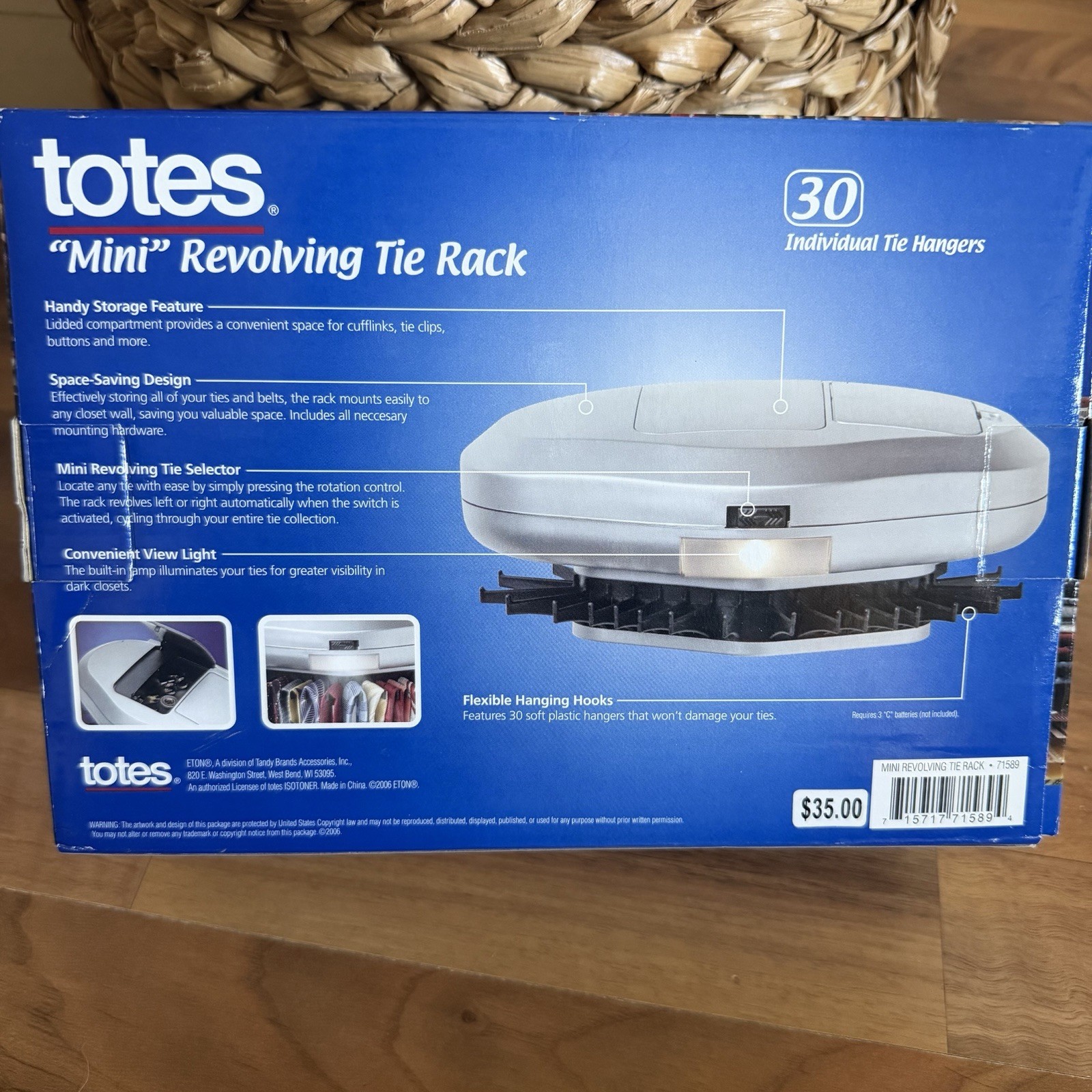 Totes Mini Revolving Tie Rack 71589 Holds 30 Ties Space Saving New in Box gallery