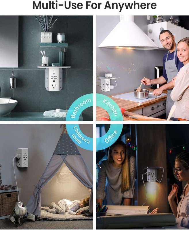 Outlet Extender for Wall with Shelf and Night Light, 3 USB Ports 1 USB C Outlet gallery