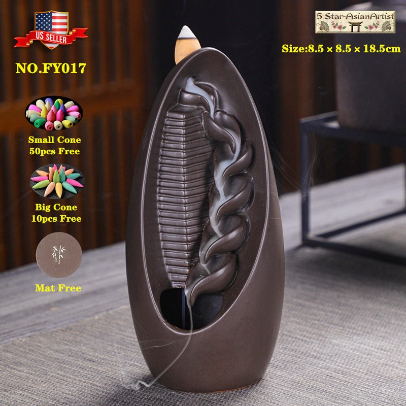 Ceramic Backflow Incense Cone Burner Holder Glaze WaterfallFY018 &60 Cones Gift gallery