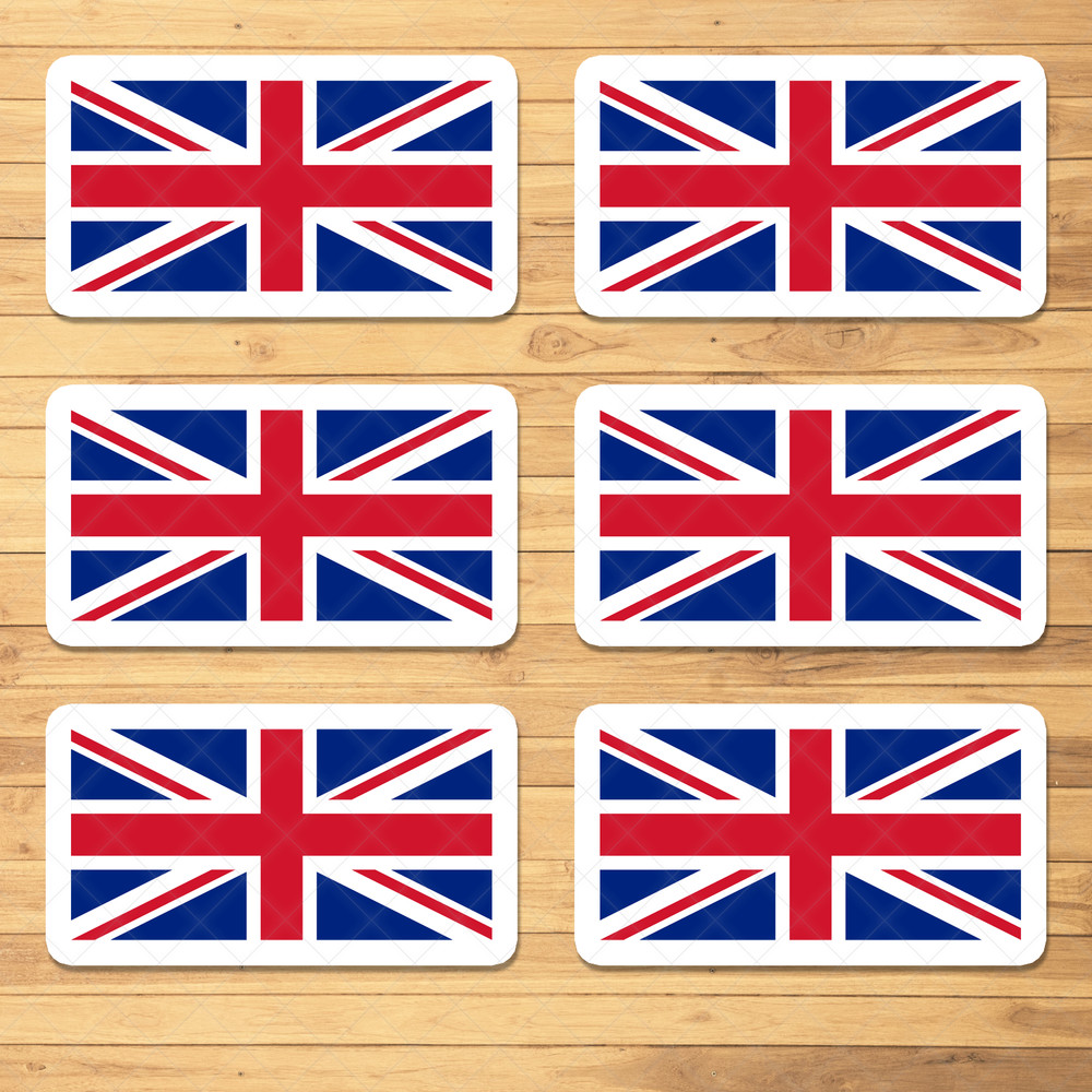 6 Pack Union Jack Waterproof Vinyl Stickers - British Flag Decals