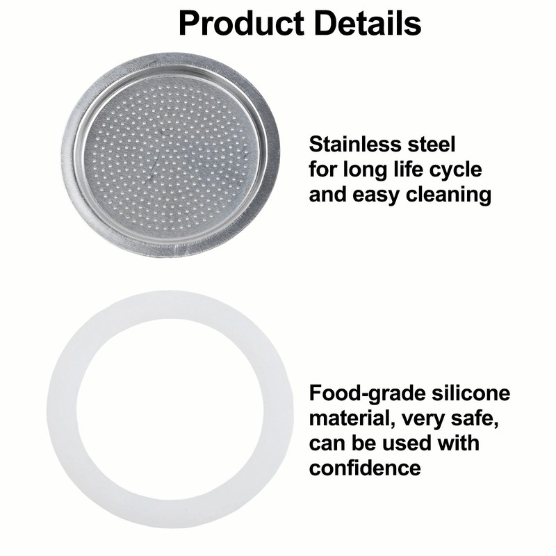 Two Filter Set with Six Silicone Gaskets for Efficient Moka Pot Espresso Making gallery