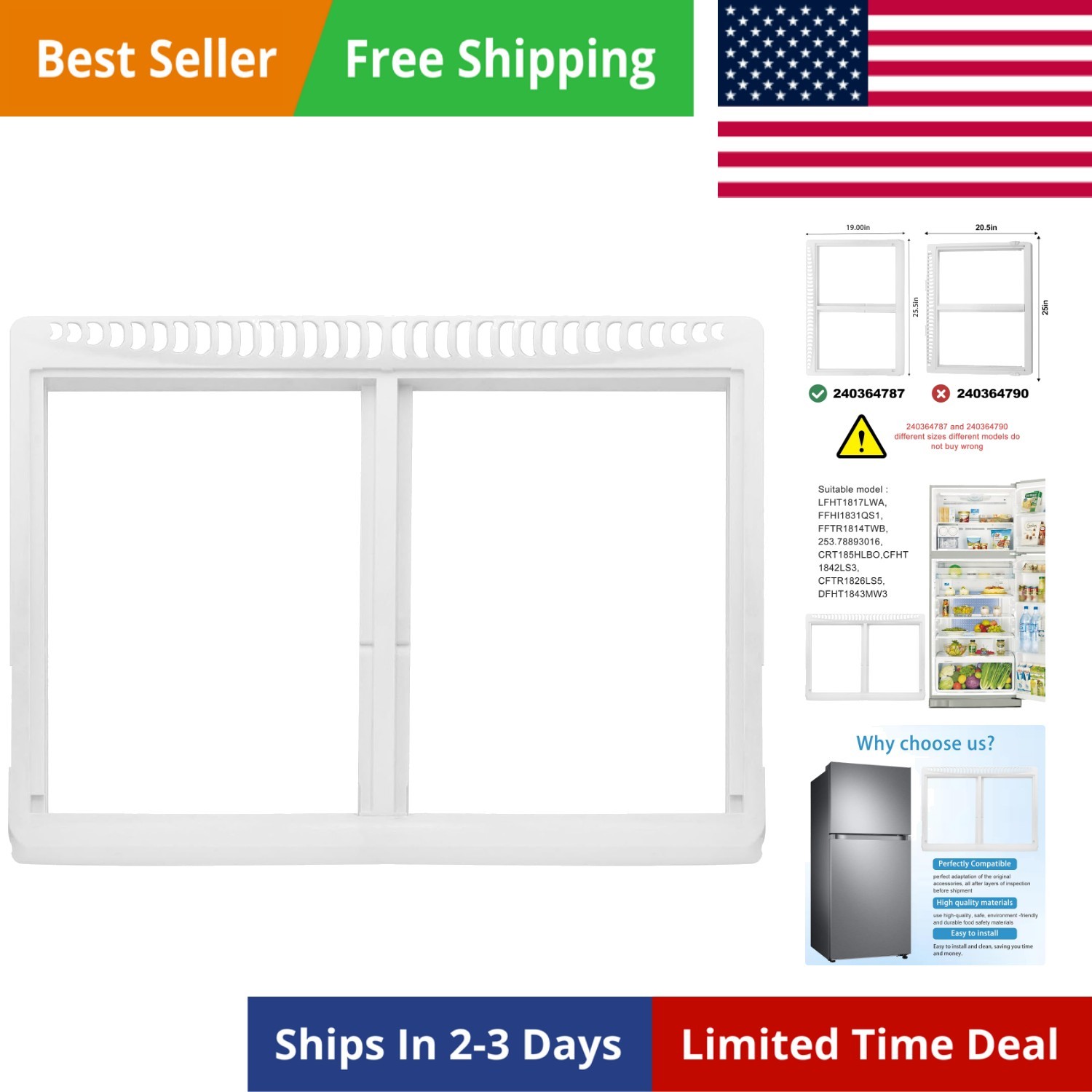 Refrigerator Crisper Drawer Cover Frame Crisper Pan Cover Compatible with Fri... gallery