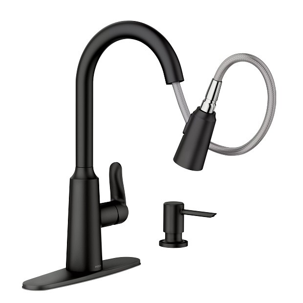 MOEN 87028BL Edwyn Single Handle Pull-Down Handle Kitchen Faucet - Matte Black gallery