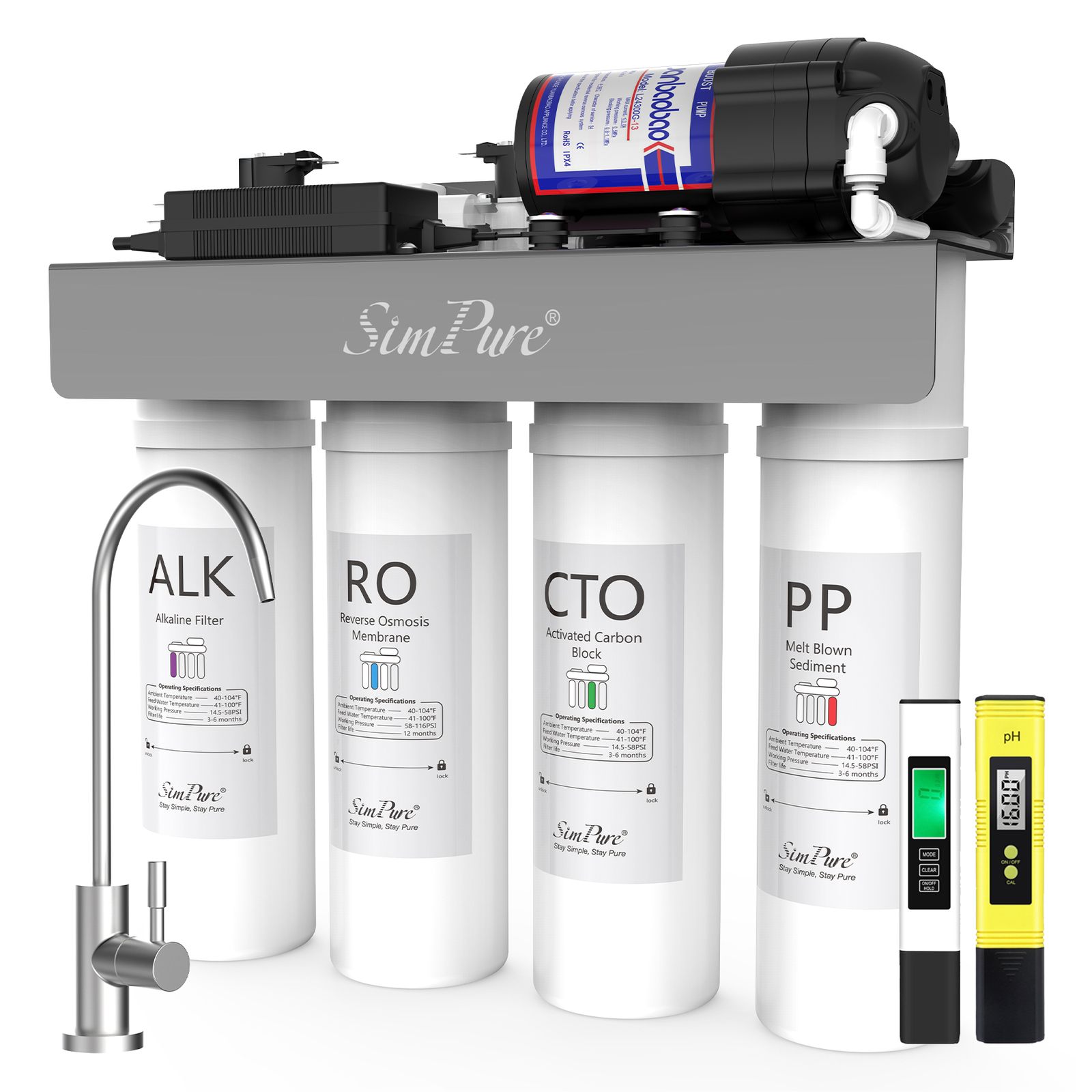 SimPure WP2-400GPD UV Alkaline Ionizer pH+ Tankless Reverse Osmosis Water System gallery