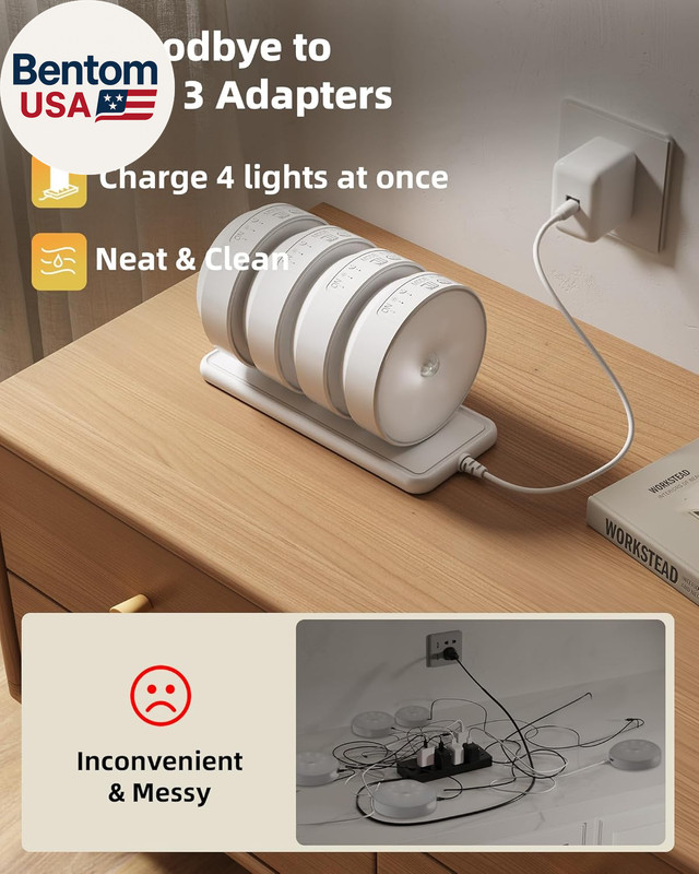 4 Pack Motion Sensor Closet Lights with Charging Station, 1200Mah Rechargeable L gallery