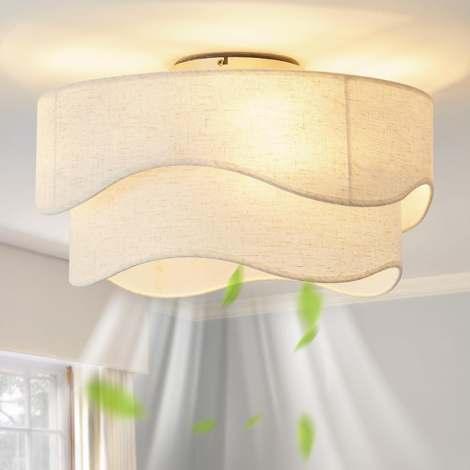 Flush Mount Boho Ceiling Fan 20" with Light and Remote Control – 6-Speed Beige gallery