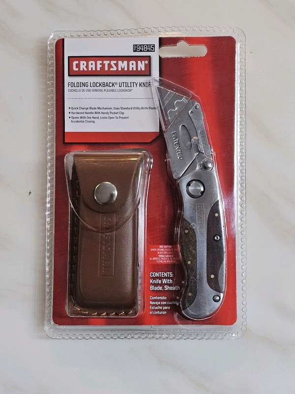 Craftsman 94845 Folding Lockback Utility Knife Wooden Handle Sheath gallery