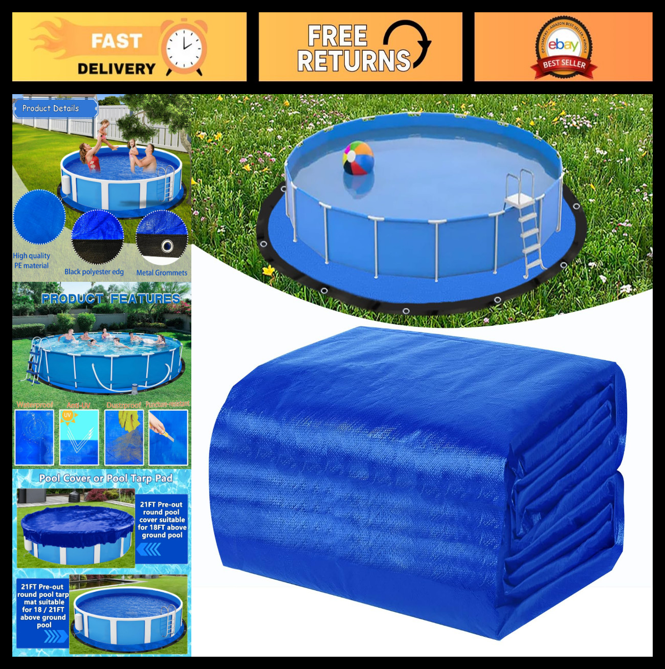 21Ft Round Waterproof Pool Cover Tarps - UV Resistant, Anti-Puncture Ground Line gallery