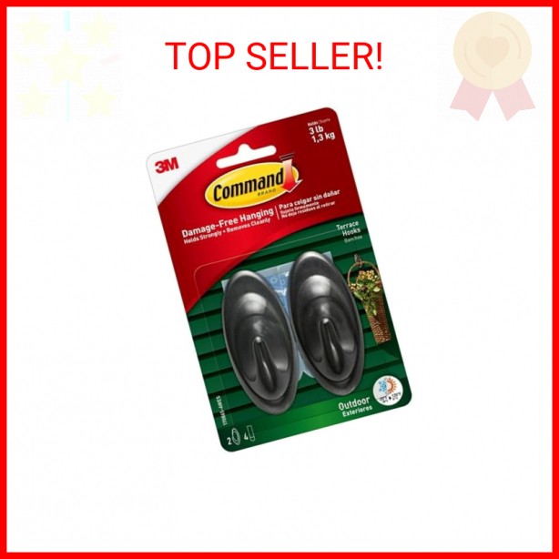 Command Outdoor Terrace Hooks, 2 Hooks and 4 Command Strips, Damage-Free Hanging gallery