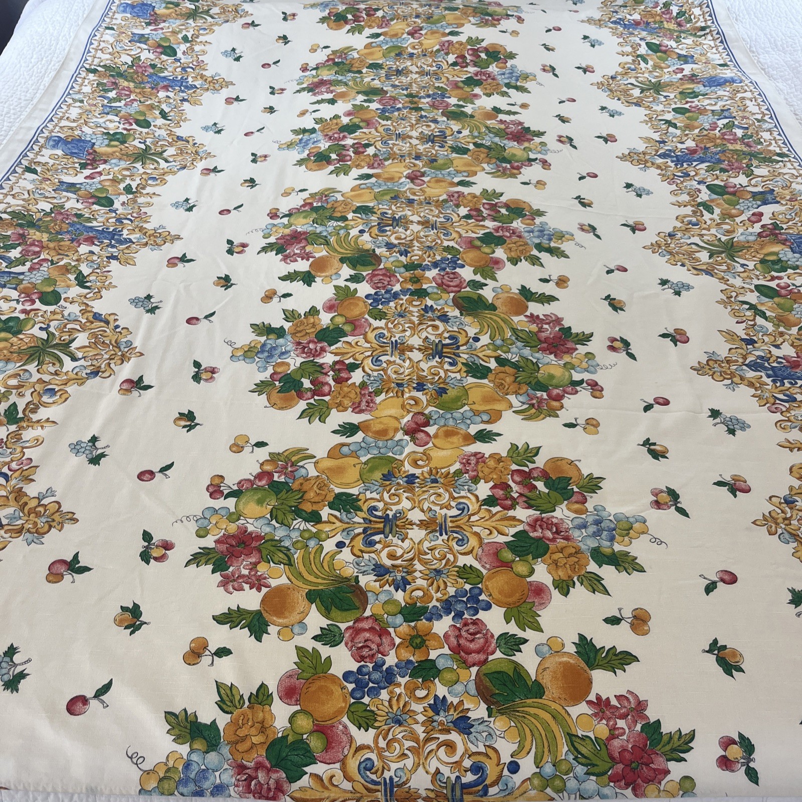 Renaissance-style Rectangular TABLECLOTH SCROLL & FRUITS 60x 78” gallery
