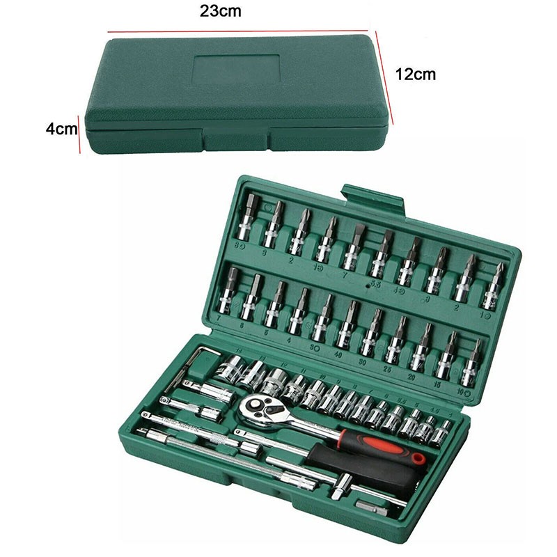 46 Pcs Socket Wrench Set 1/4" Drive Ratchet Metric Kit Garage Car Repair Tool US gallery