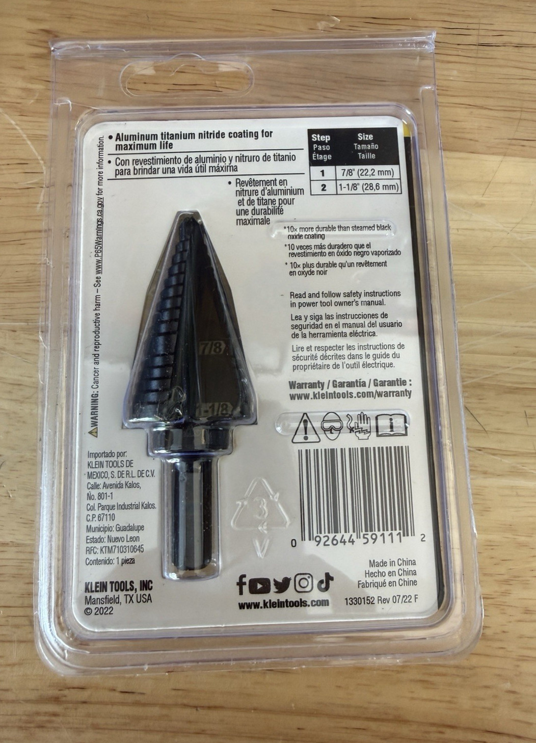 Klein Tools KTSB11 Double-Fluted Step Drill Bit #11 (7/8" to 1-1/8") NEW gallery