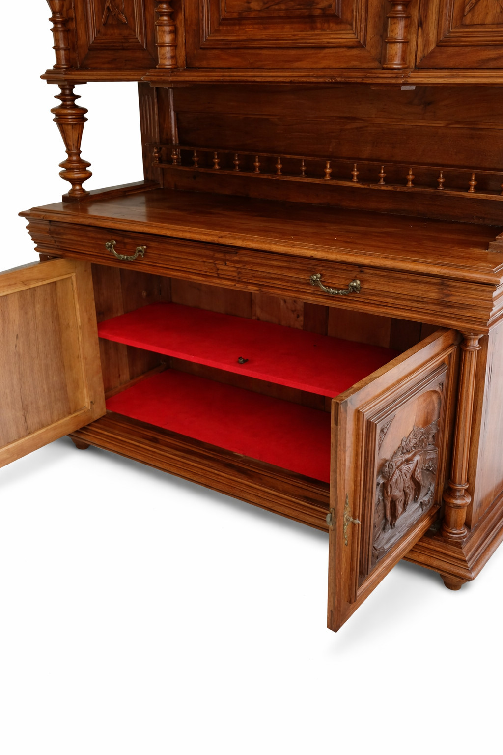 Vintage Renaissance Revival Walnut Hunt Scene Sideboard Hutch Cabinet gallery