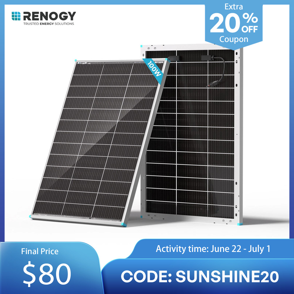 Renogy Bifacial Solar Panel 100W N-Type 16BB 25% High-Efficiency Solar Cell RV