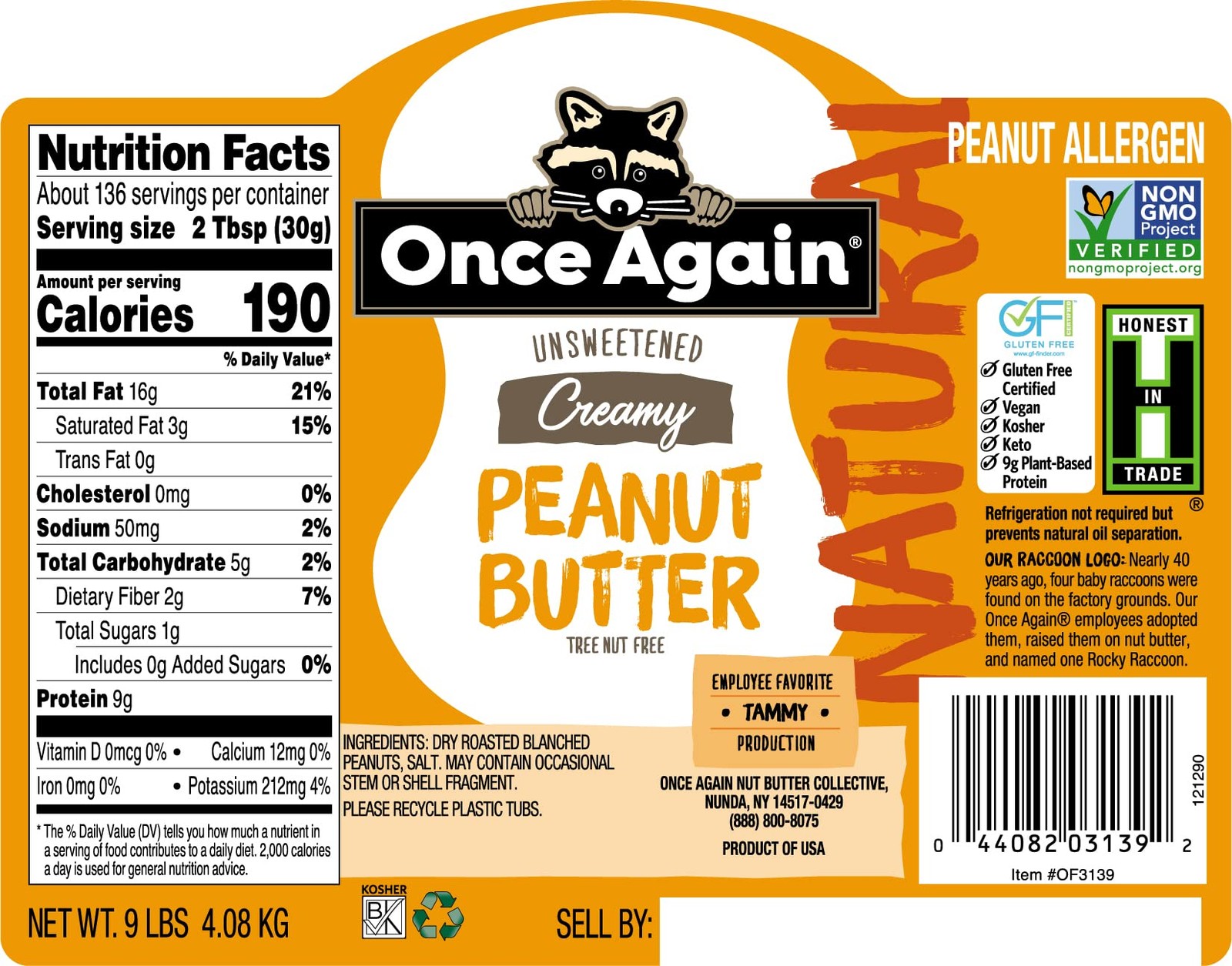 Once Again Natural, Creamy Peanut Butter, 9lb Bucket 9 Pound (Pack of 1) gallery