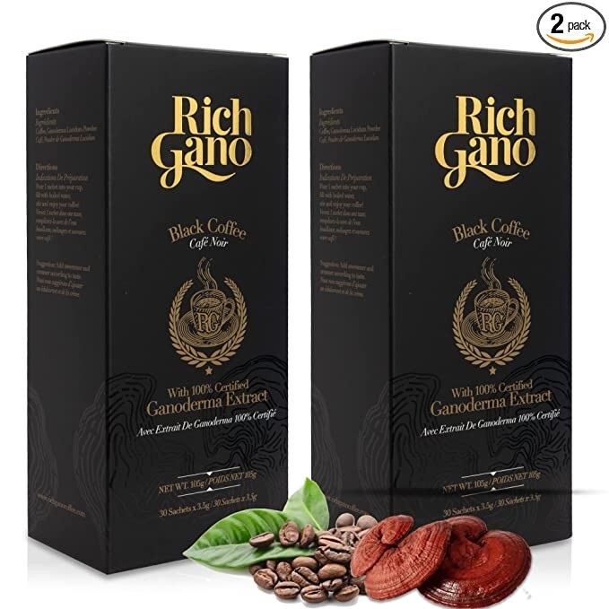 2 Boxes RICH GANO Gold Black Coffee Premium Gourmet Ganoderma Mushroom gallery