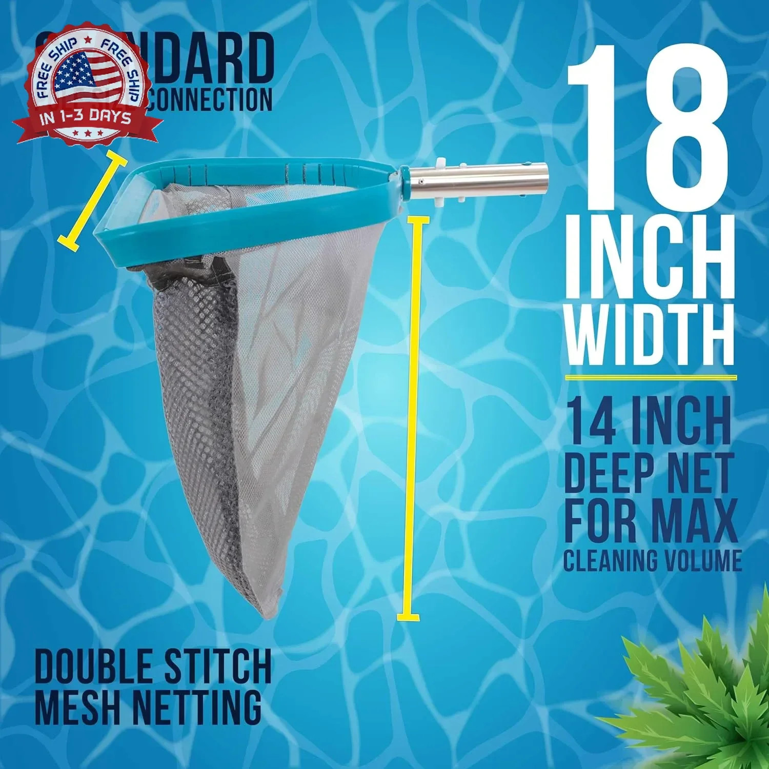 U.S. Pool Supply Pool Skimmer Net - Heavy Duty 18" Pool Net Skimmer Rake, Reinfo gallery