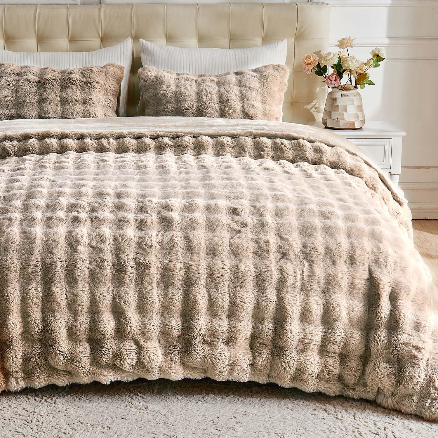 Fluffy Comforter Cover Set - Rabbit Fluff Faux Fur Linen Duvet Cover Queen Si... gallery