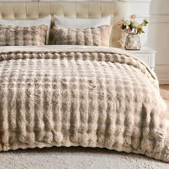 Fluffy Comforter Cover Set – Rabbit Fluff Faux Fur Linen Duvet Cover Queen Si…