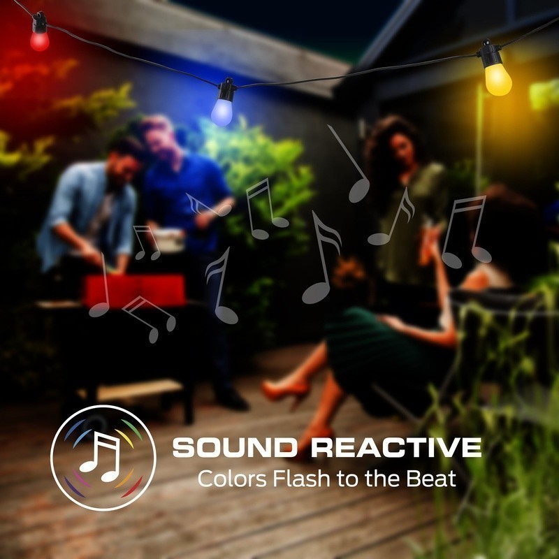 Smart Weather Resistant LED String Lights 24ft Sound Reactive RGB Control App US gallery