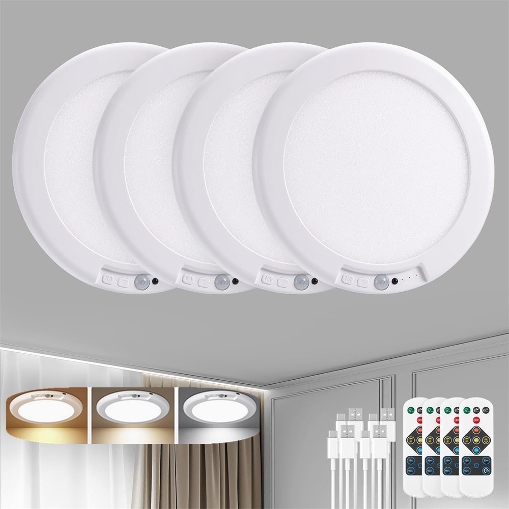 4Pack Rechargeable Motion Sensor Ceiling Light with Remote Wireless LED 3 Colors gallery