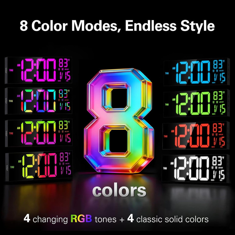 16 15in Large Digital Wall Clock with RGB Lights Remote Dual Alarms LED gallery