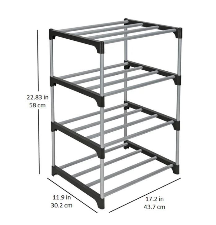4-Tier Shoe Rack – Mainstays, Black & Silver, Metal Tubes, Holds 8 Pairs gallery