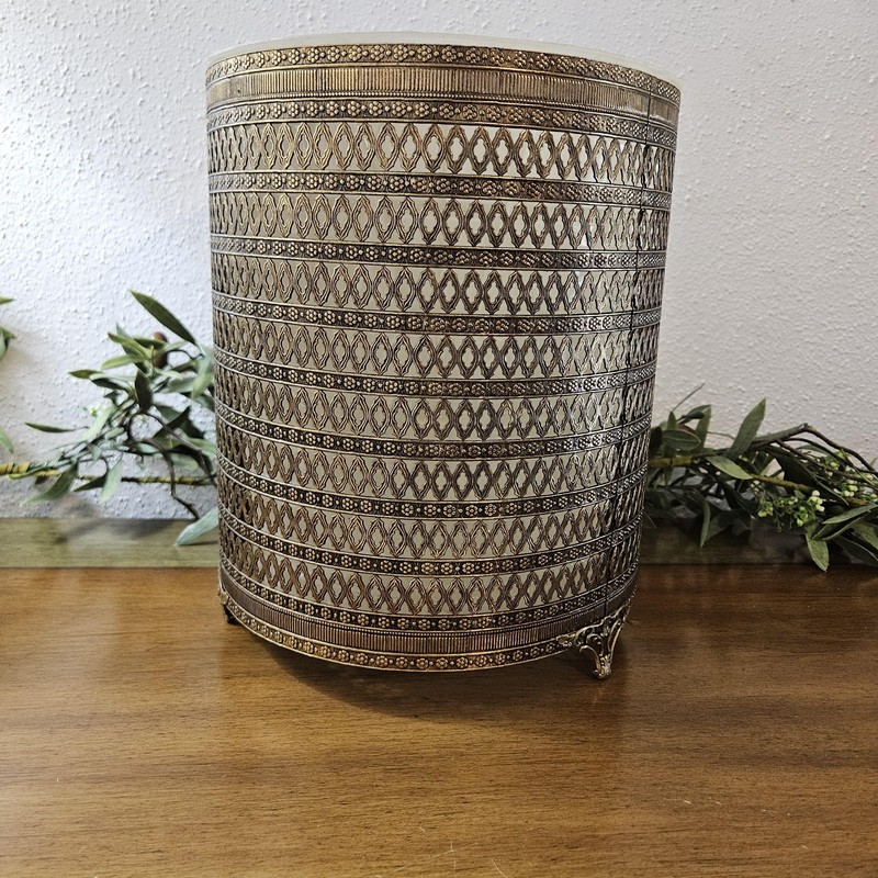 Brass Bathroom Wastebasket Victorian Footed Trash Can Gold Floral Metal Decor gallery