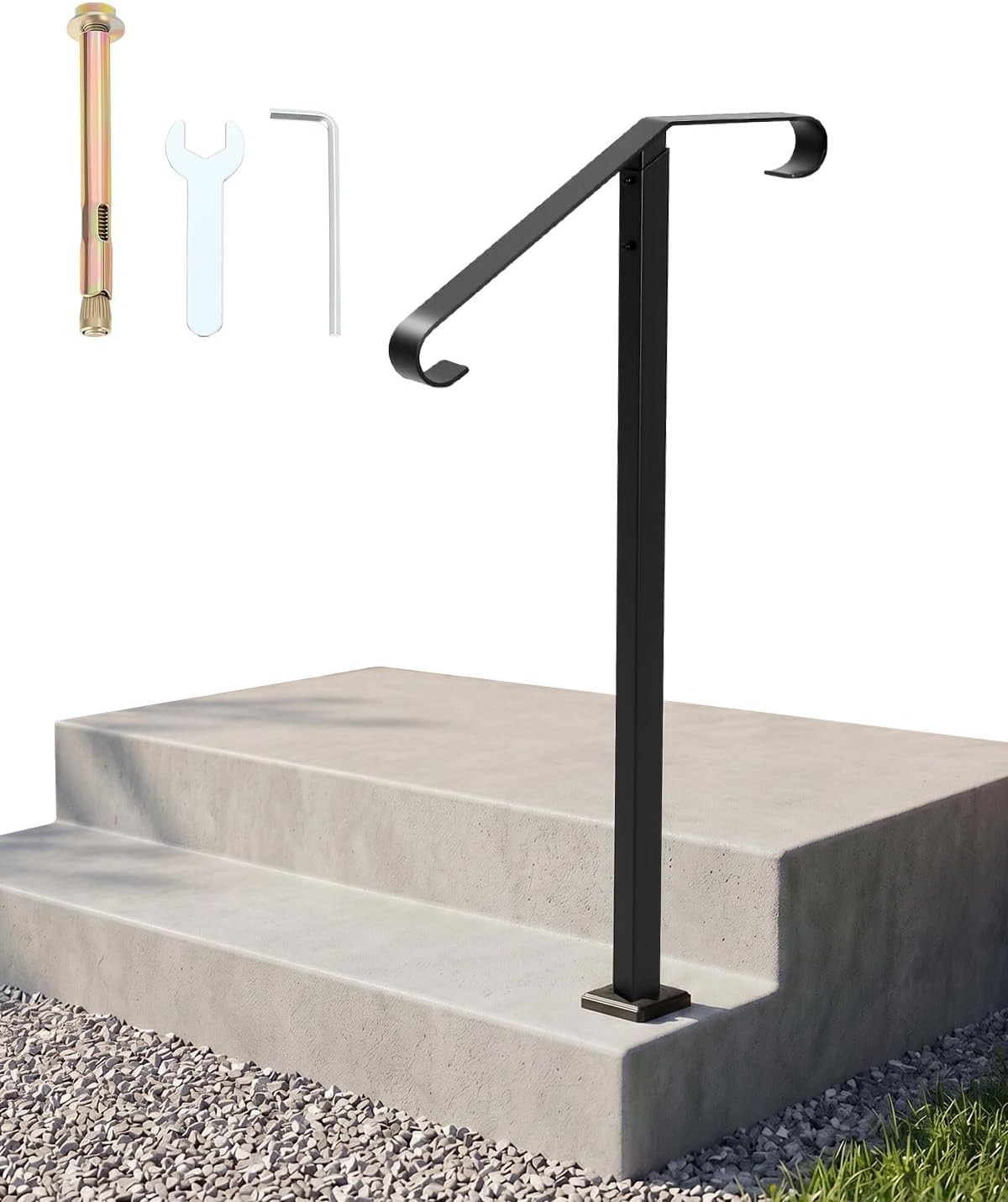 Single Post Handrail 1-2 Step Outdoor Steps Wrought Iron Stair Railing Porch gallery