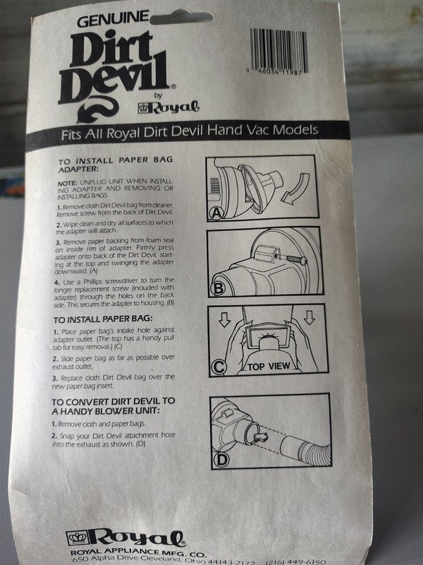 Dirt Devil by Royal Paper Bag Adapter w/ 2 Disposable Bags & Screw 3-503409-001 gallery