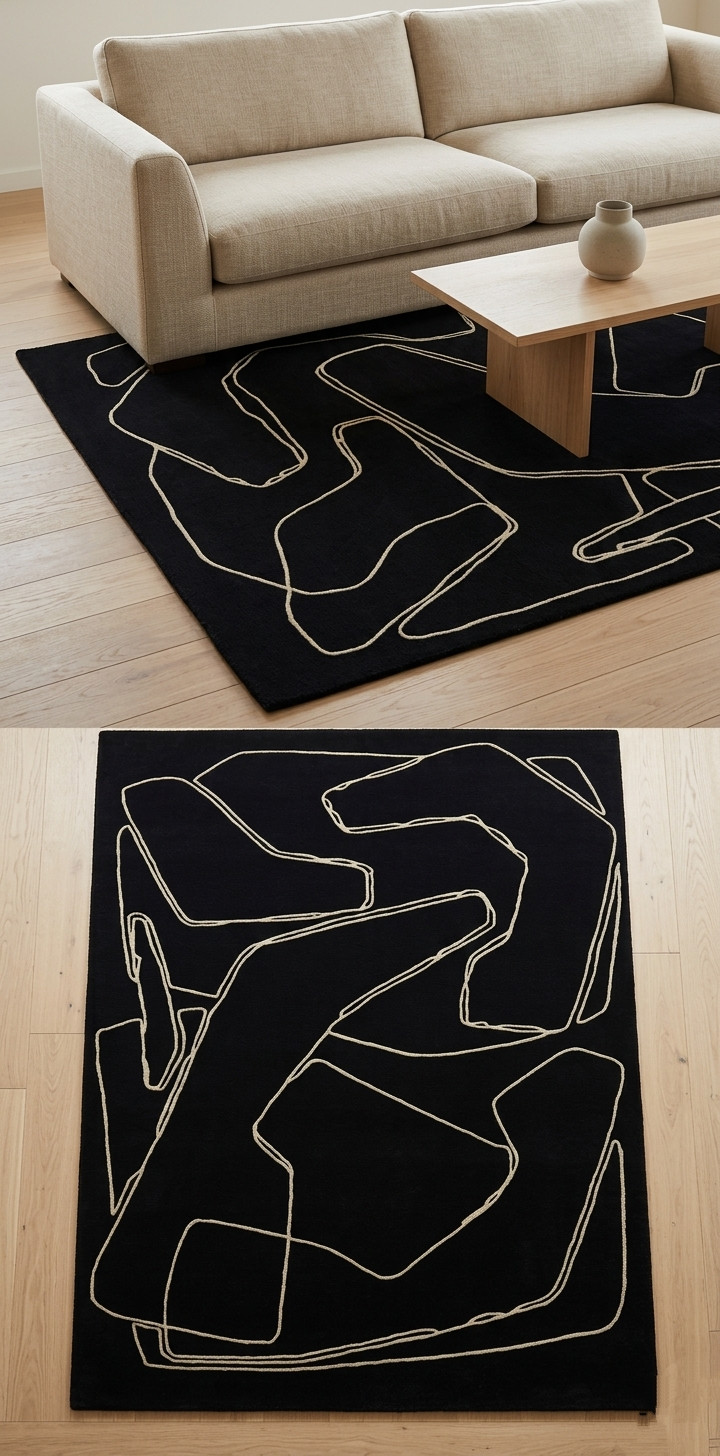 Black Hand-Tufted Area Rug Premium Handmade Wool Living Room Home Decor Rugs gallery